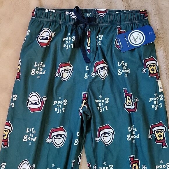 LIFE IS GOOD FOREST GREEN JAKE SANTA HAT LOUNGE PANTS, SIZE M - NEW! - Picture 2 of 7